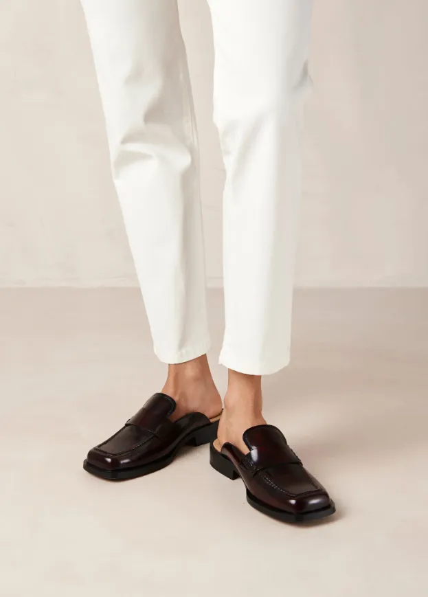 Alfred Brushed Dark Burgundy Leather Mules