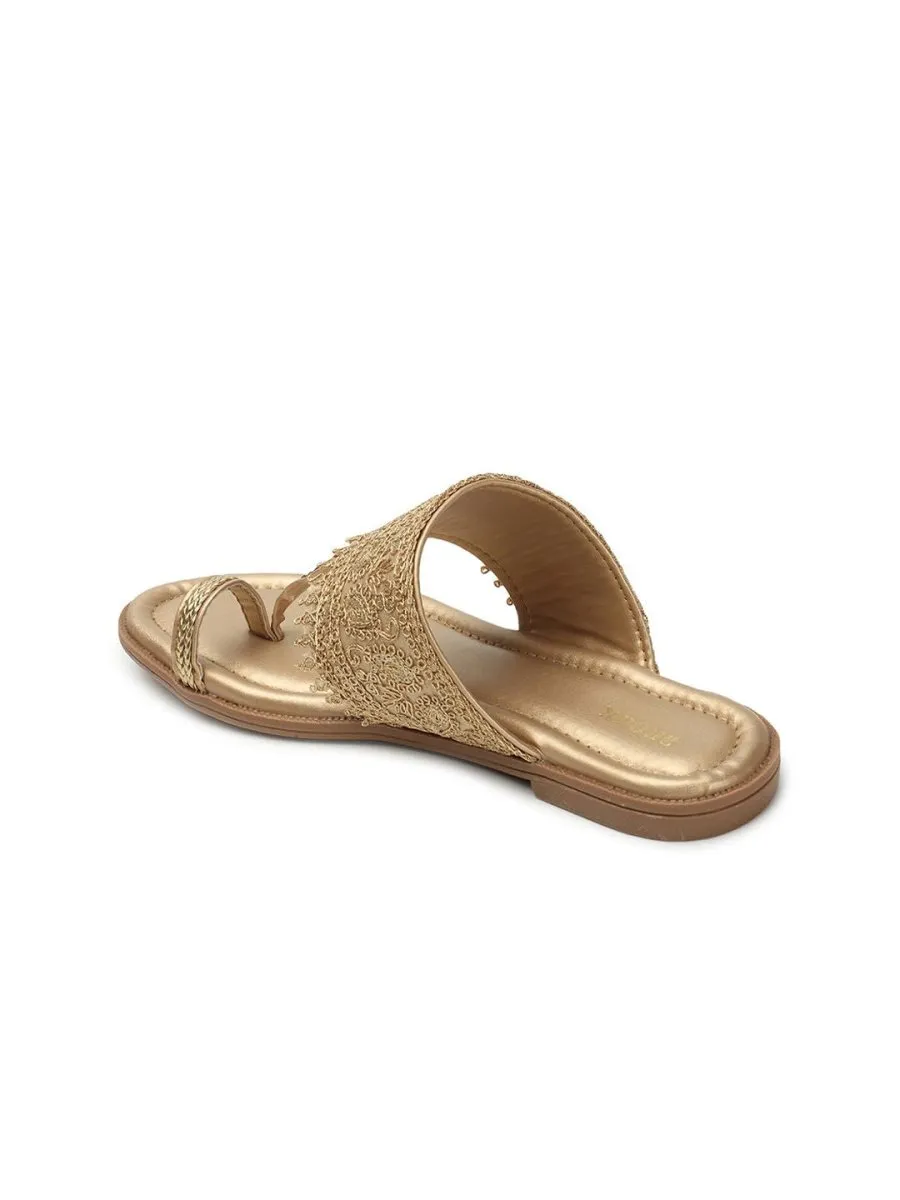 Anouk Gold-Toned Ethnic Embellished One Toe Flats