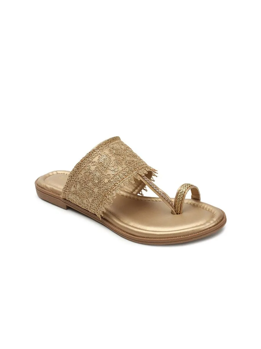 Anouk Gold-Toned Ethnic Embellished One Toe Flats