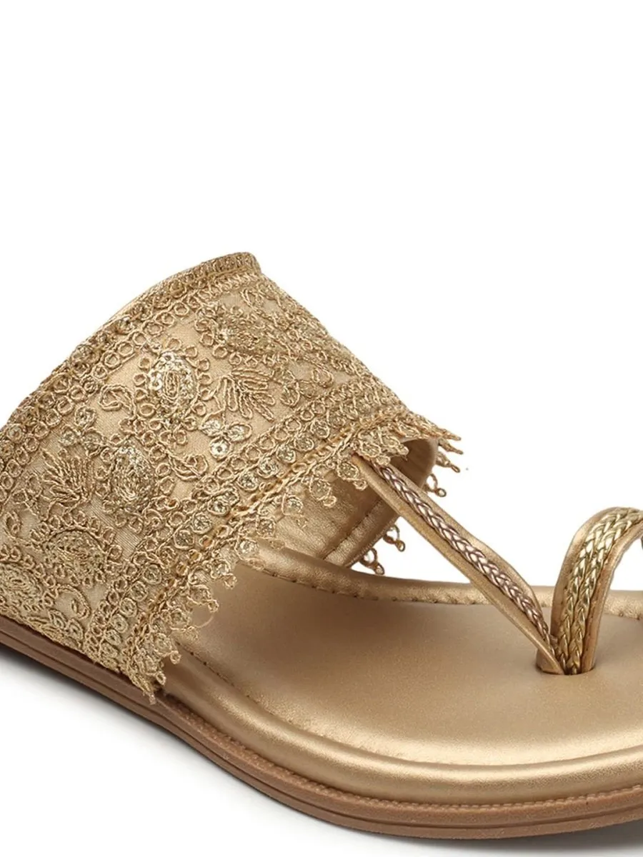 Anouk Gold-Toned Ethnic Embellished One Toe Flats