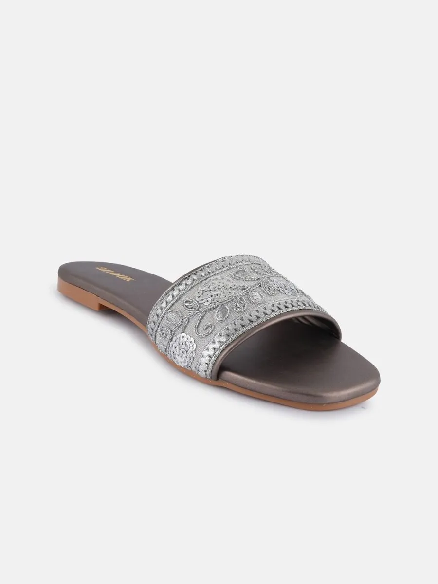 Anouk Grey Embellished Open Toe Ethnic Flats