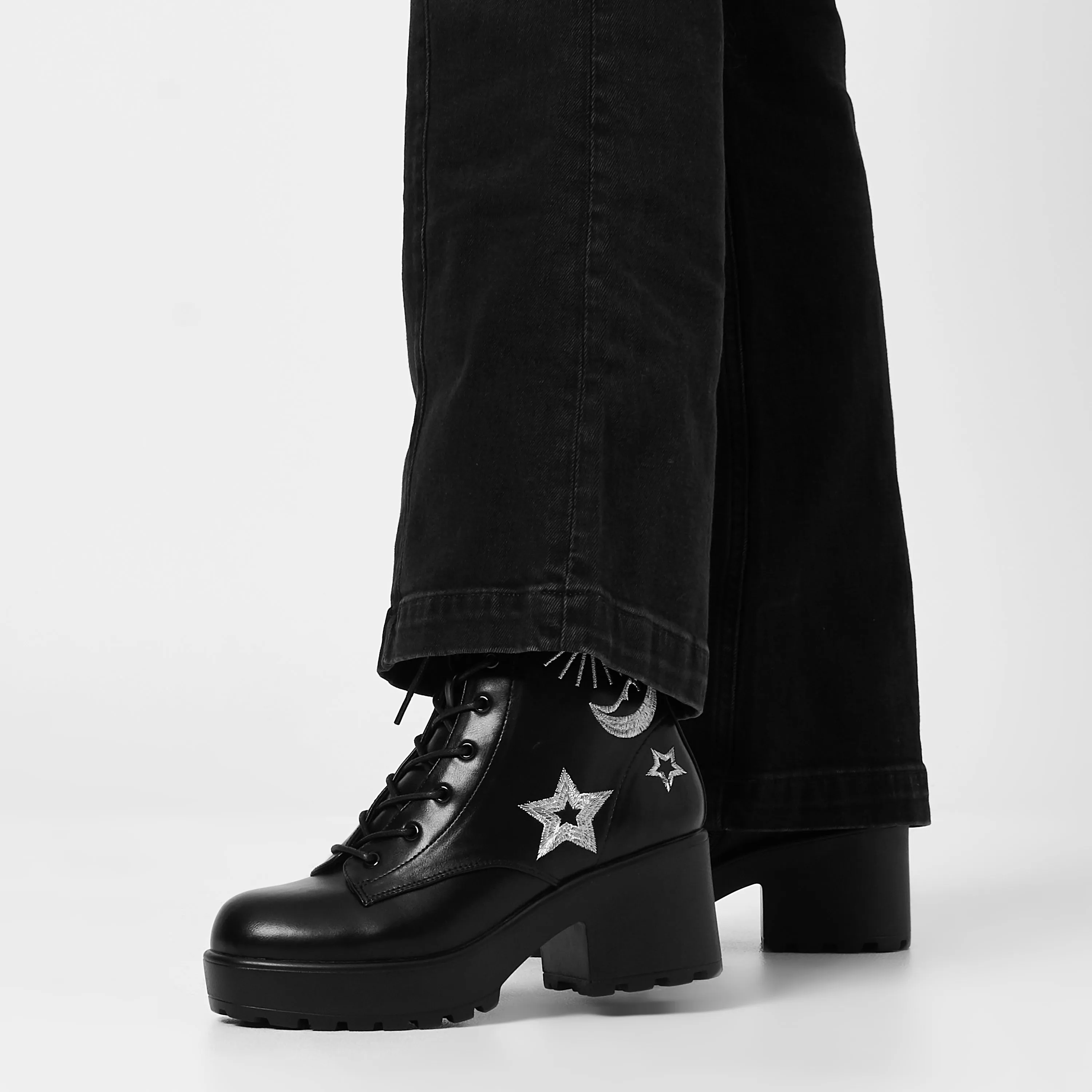 Astro Silver Star & Moon Chunky Boots