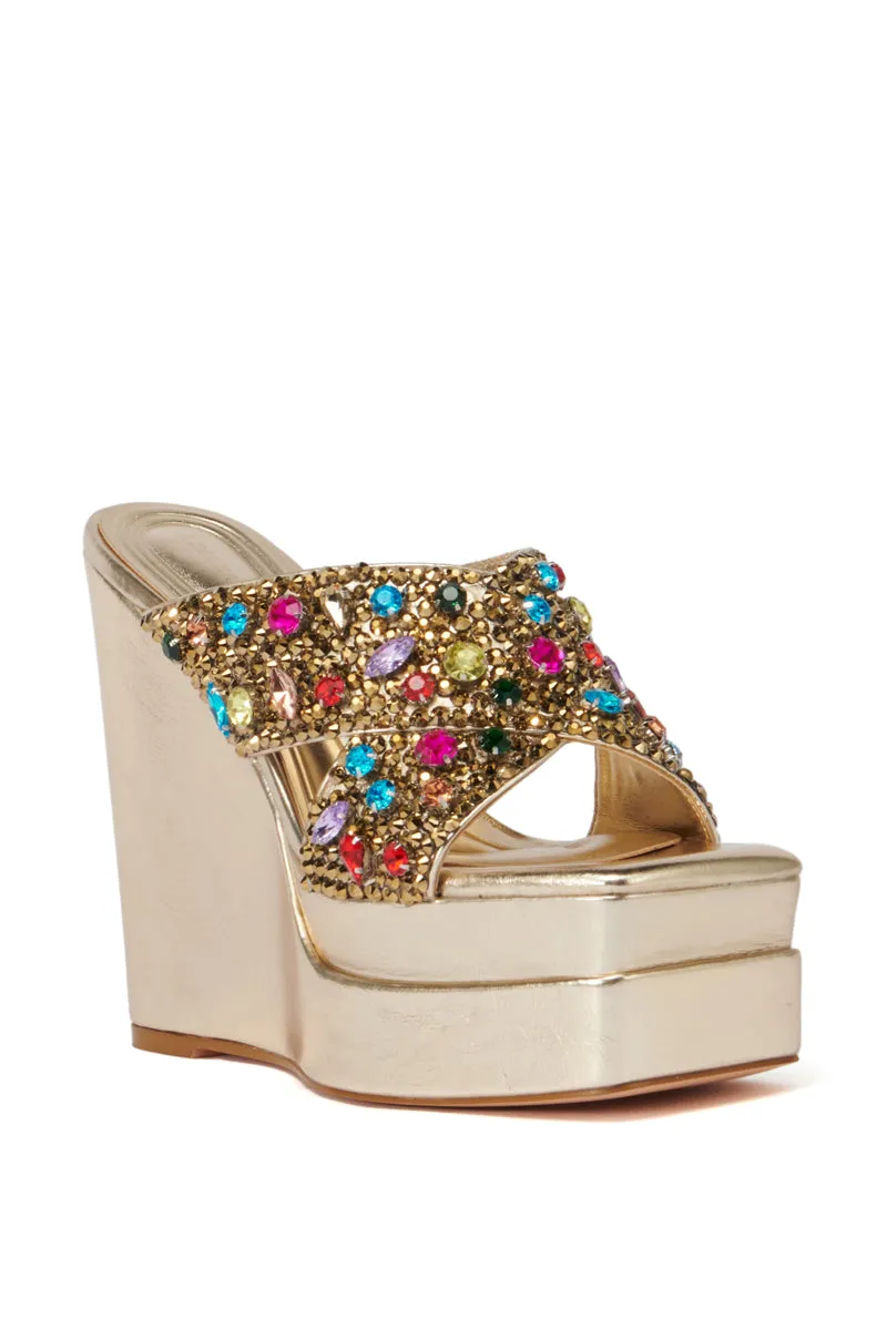 AZALEA WANG CHEERY GOLD EMBELLISHED WEDGE SANDAL