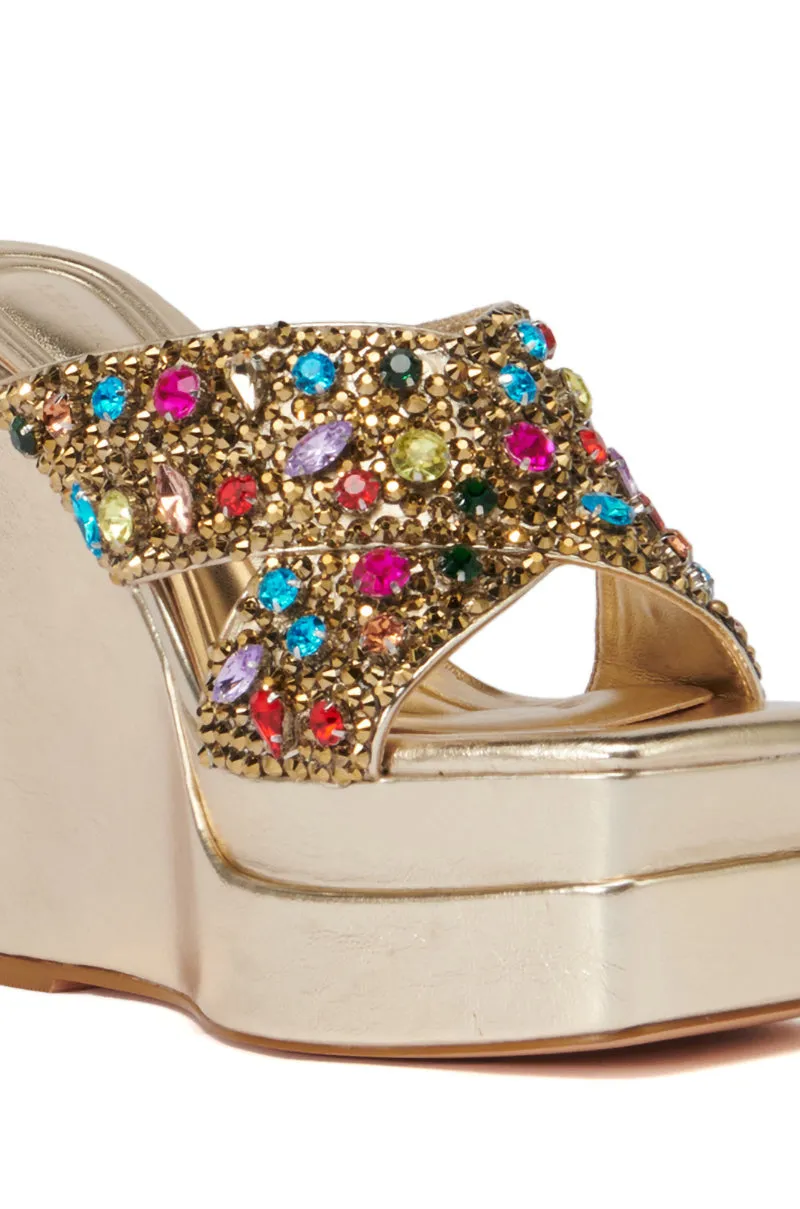 AZALEA WANG CHEERY GOLD EMBELLISHED WEDGE SANDAL