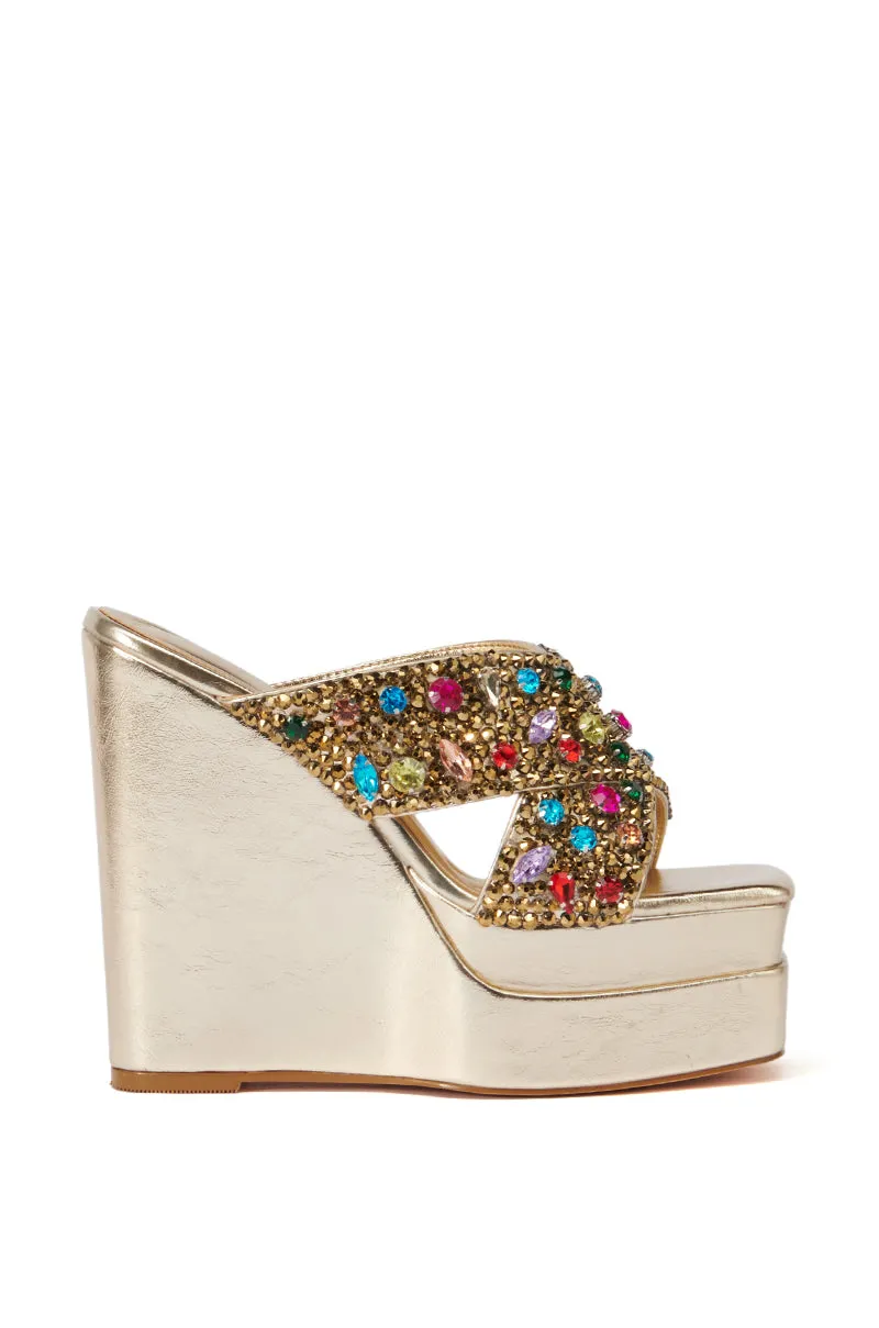 AZALEA WANG CHEERY GOLD EMBELLISHED WEDGE SANDAL