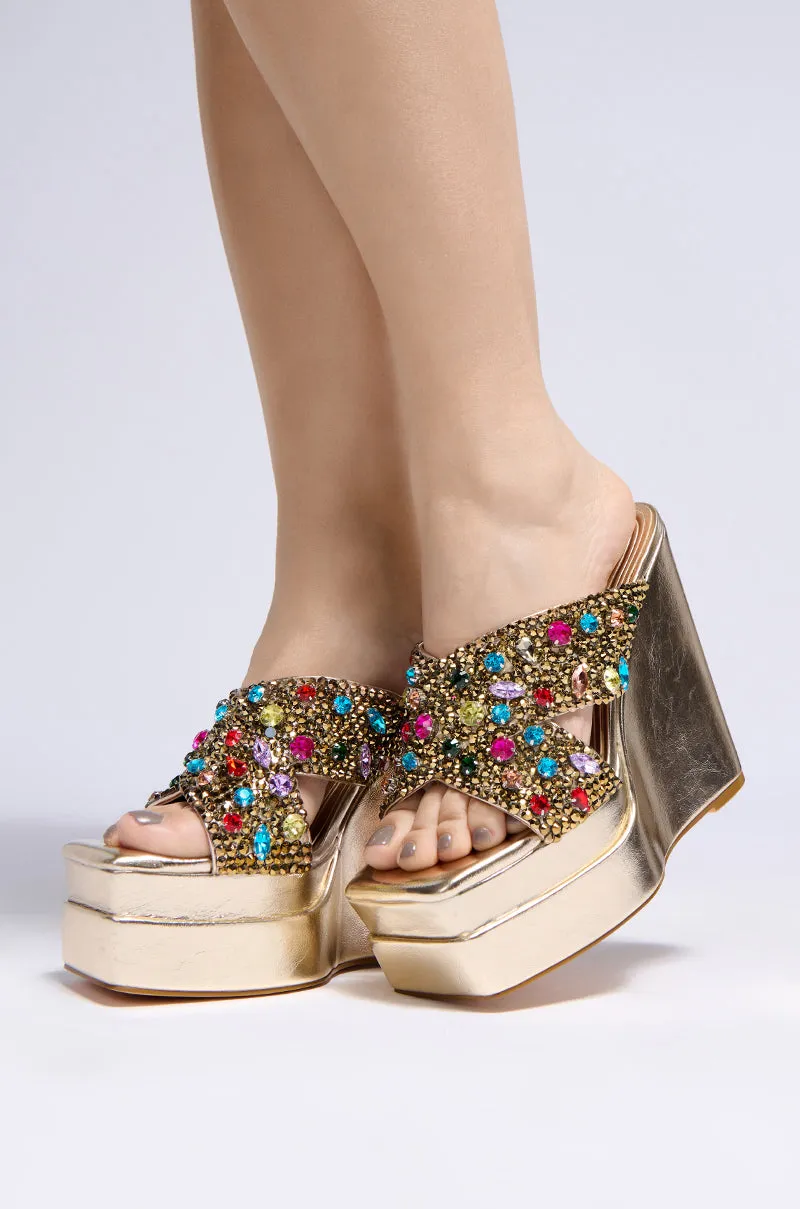 AZALEA WANG CHEERY GOLD EMBELLISHED WEDGE SANDAL