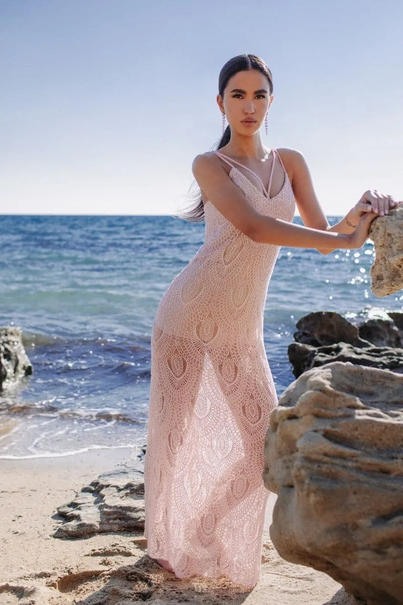 BABY PINK DELICATE LACE MAXI GOWN