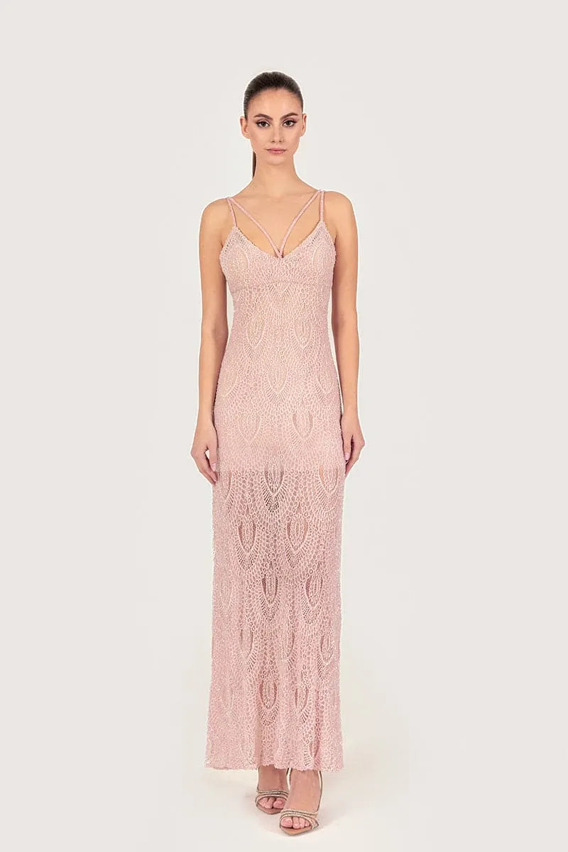 BABY PINK DELICATE LACE MAXI GOWN