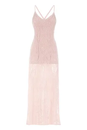 BABY PINK DELICATE LACE MAXI GOWN