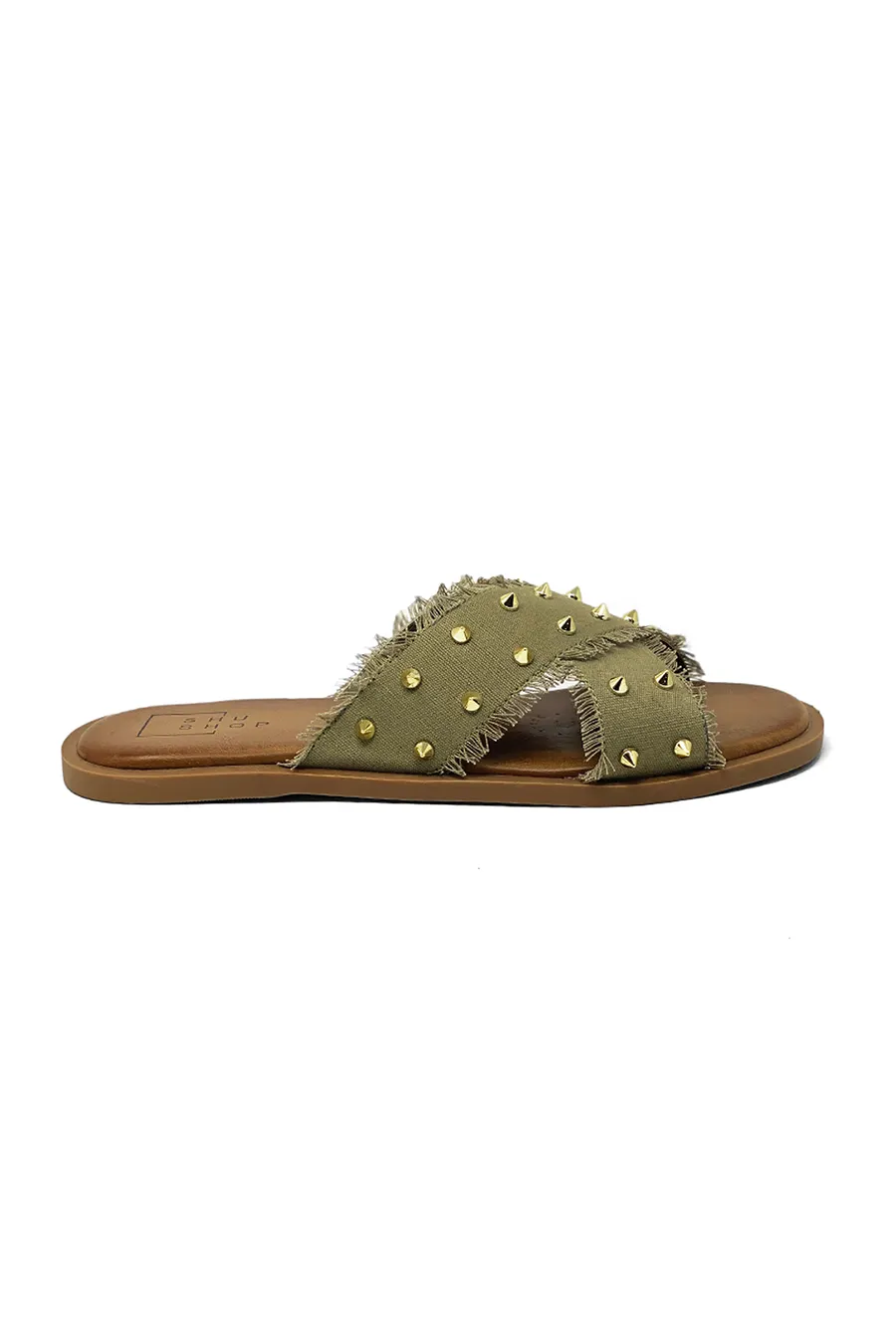 Berta Stud Slide | Olive Green