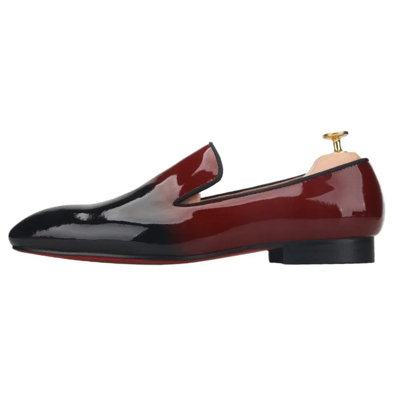 Black-Burgundy Patent Leather Men Loafers - Men Shoes