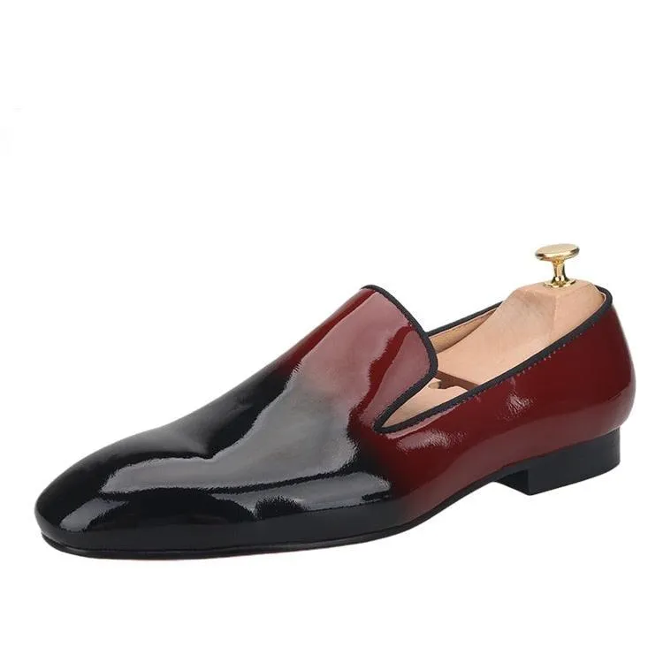 Black-Burgundy Patent Leather Men Loafers - Men Shoes