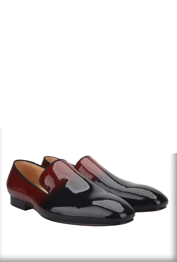 Black-Burgundy Patent Leather Men Loafers - Men Shoes