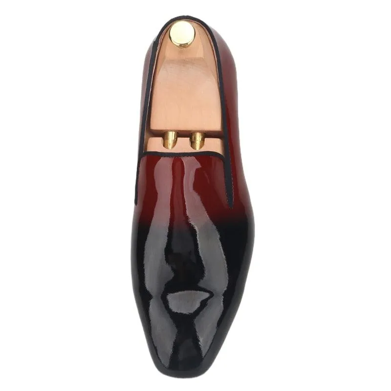 Black-Burgundy Patent Leather Men Loafers - Men Shoes