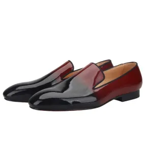 Black-Burgundy Patent Leather Men Loafers - Men Shoes