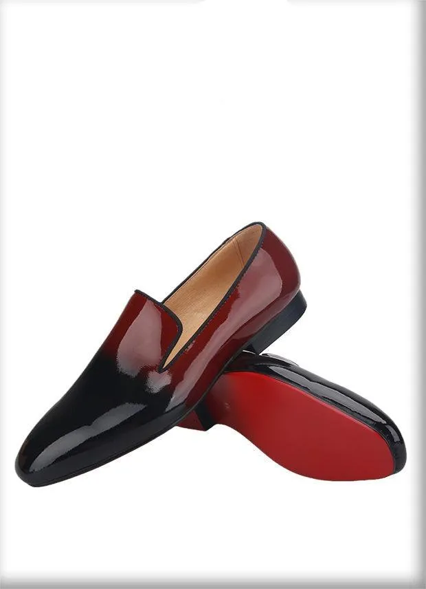 Black-Burgundy Patent Leather Men Loafers - Men Shoes