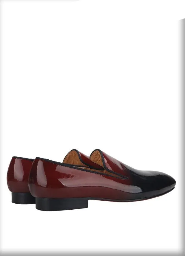 Black-Burgundy Patent Leather Men Loafers - Men Shoes