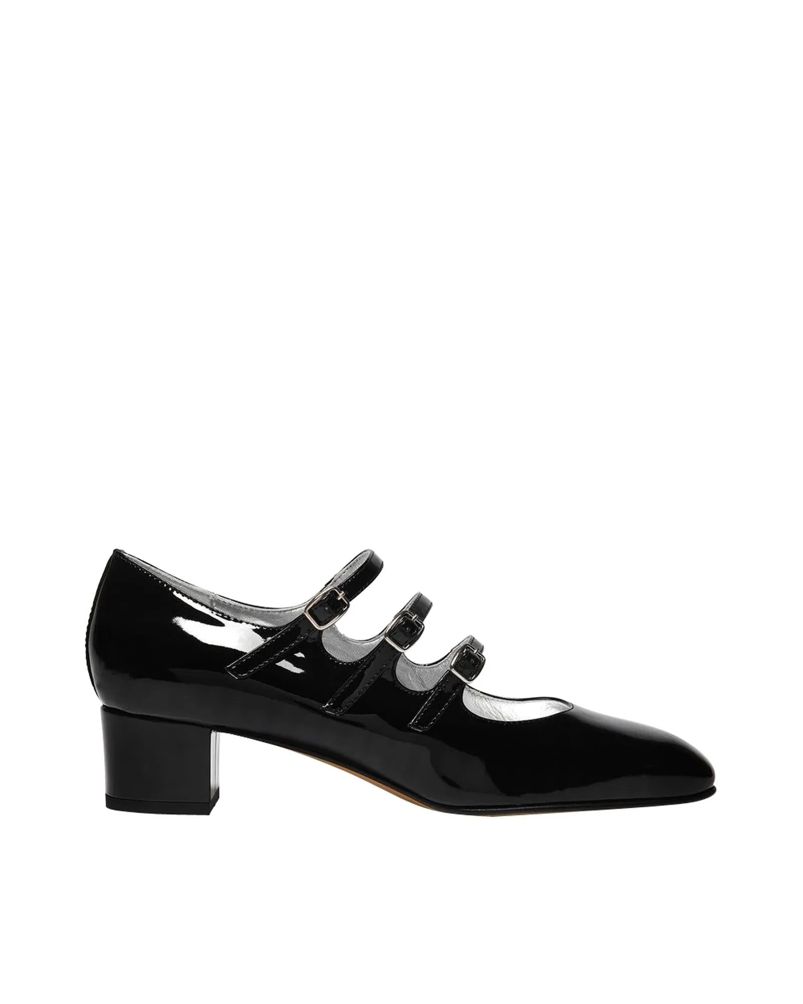 Black Patent Leather Mary Janes with Triple Straps - 4cm Heel