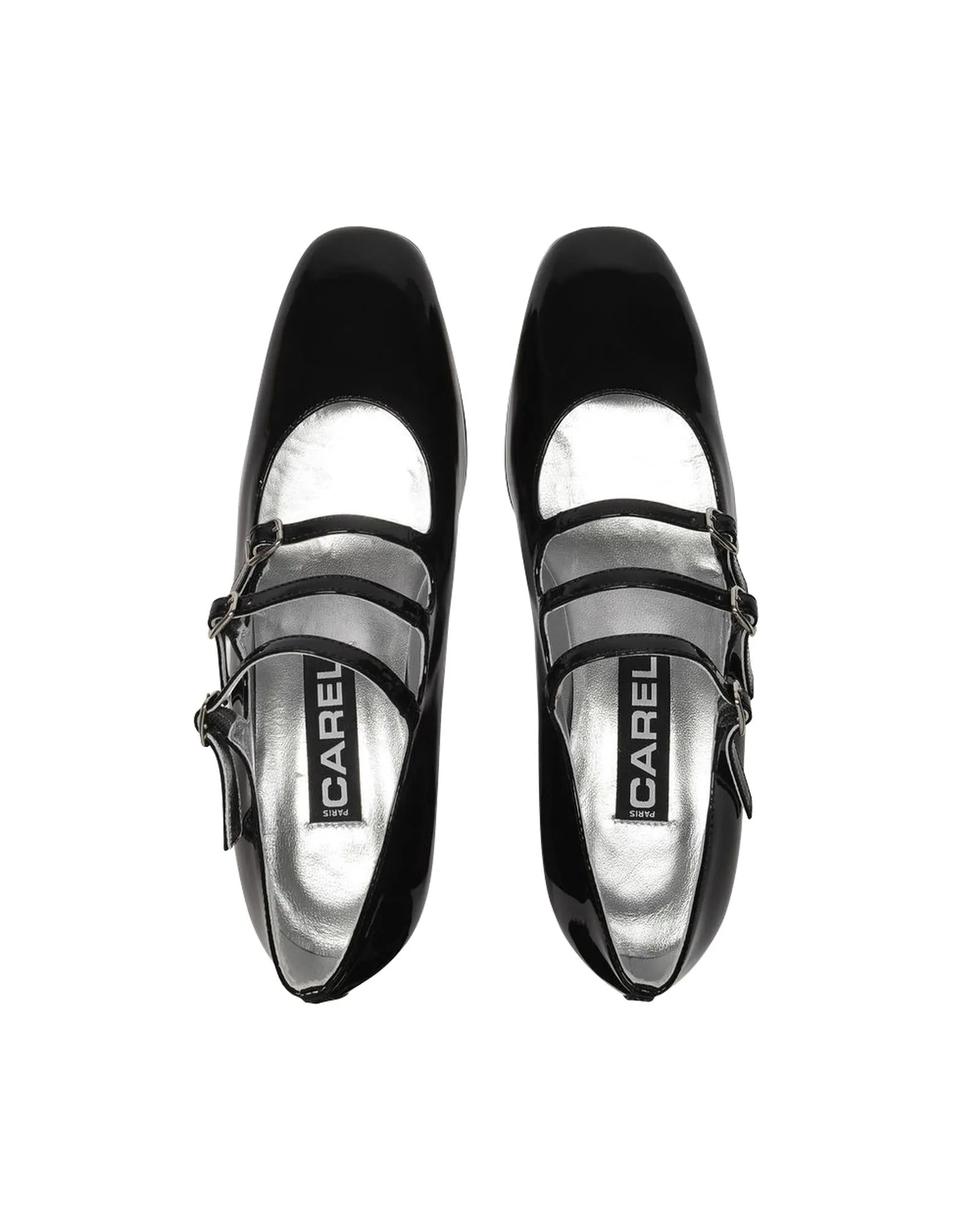 Black Patent Leather Mary Janes with Triple Straps - 4cm Heel