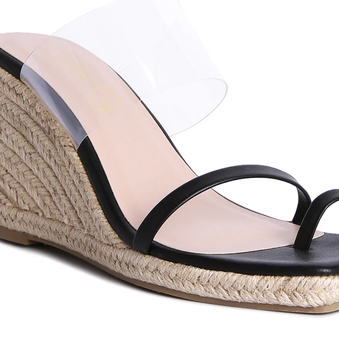 Black Toe Ring Espadrilles Wedge Sandals