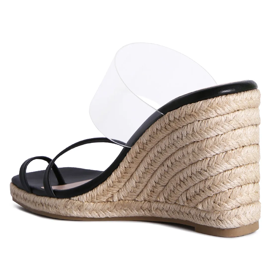 Black Toe Ring Espadrilles Wedge Sandals