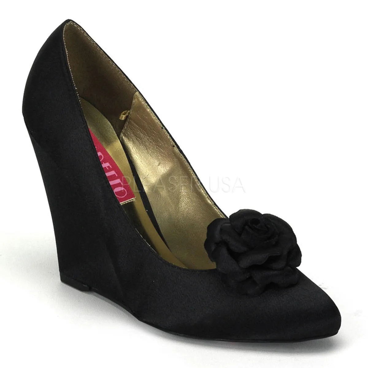 Bordello - Camille01 Black Satin Wedge Pump