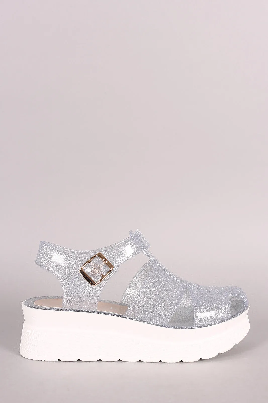 Buckled Fisherman Glitter Jelly Flatform Sandal