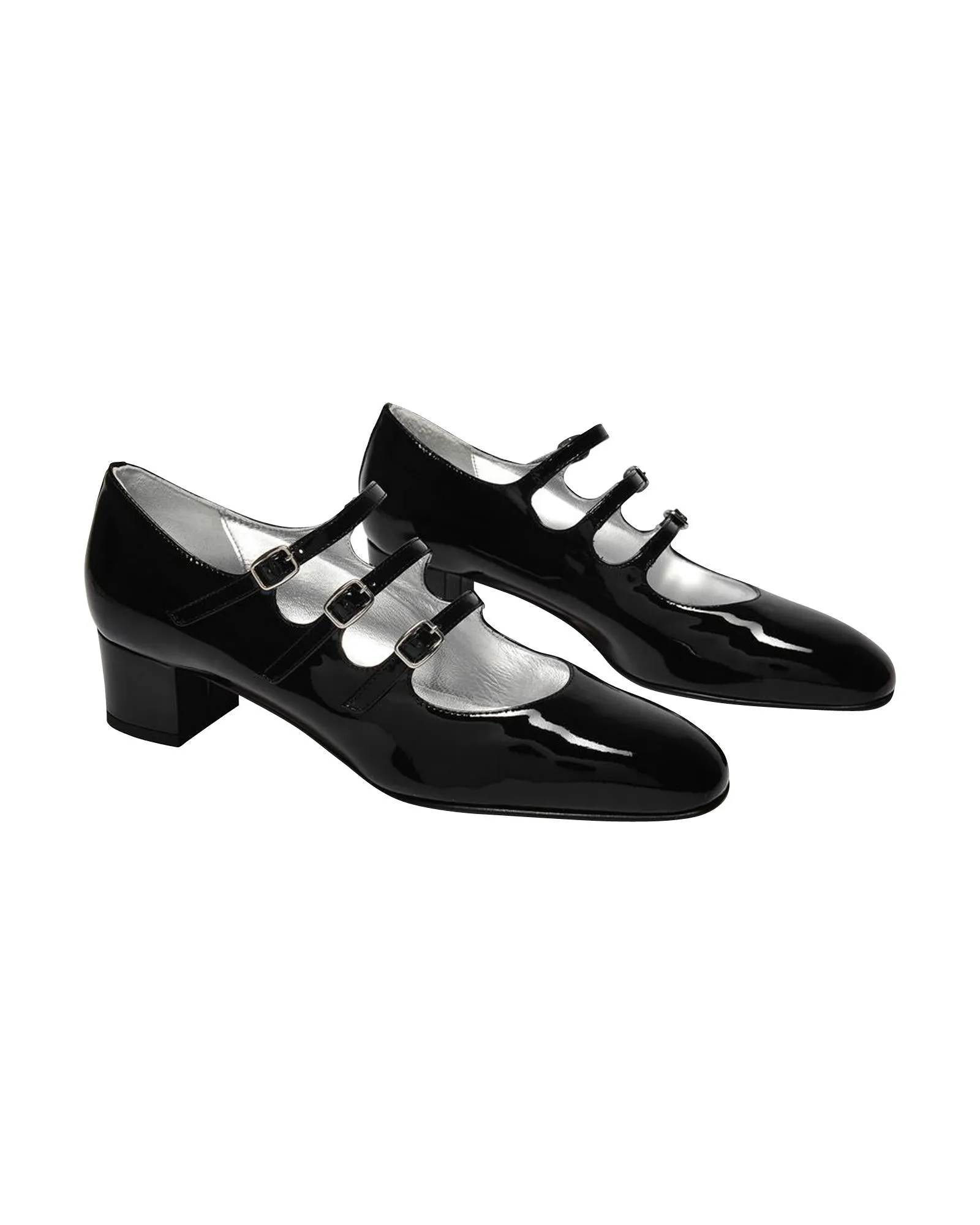 Elegant Black Mary Jane Pumps with Triple Straps - Patent Leather