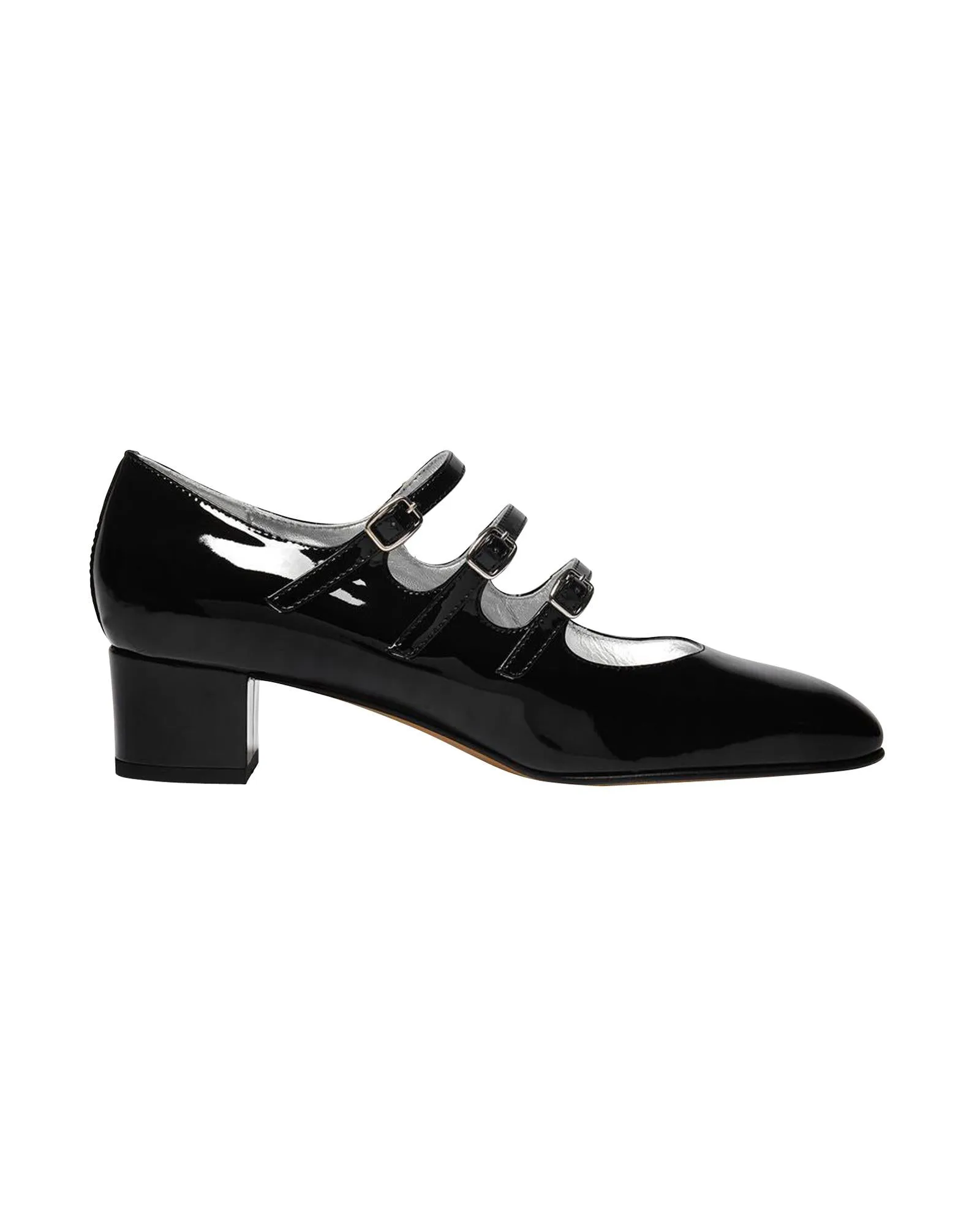 Elegant Black Mary Jane Pumps with Triple Straps - Patent Leather