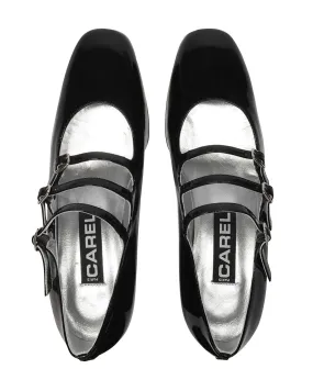 Elegant Black Mary Jane Pumps with Triple Straps - Patent Leather