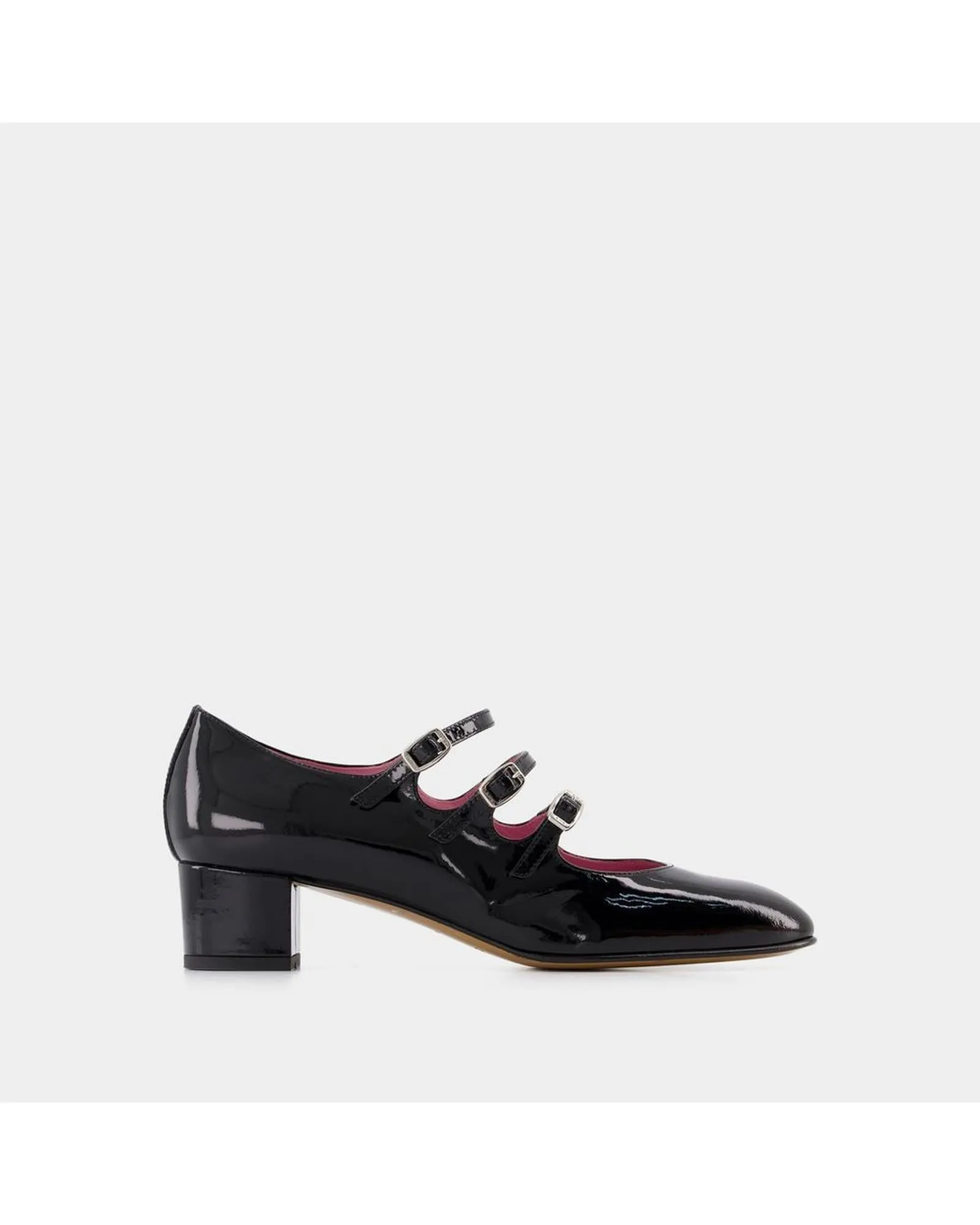 Elegant Black Mary Jane Pumps with Triple Straps - Patent Leather