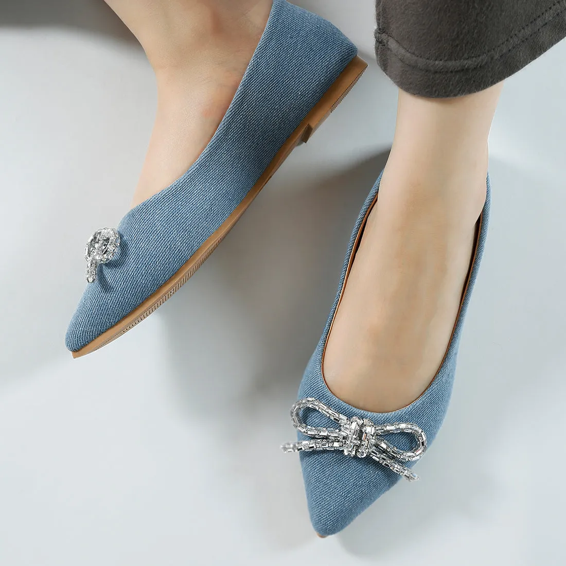 Embellished Bow Detail Ballet Flats