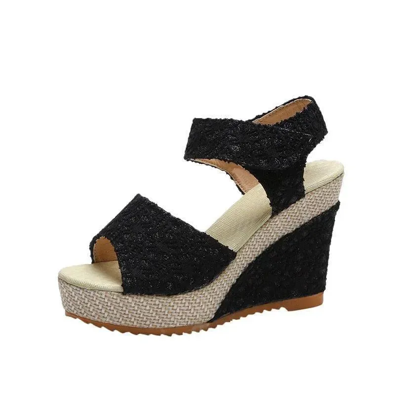 Embroidered Wedge Sandals