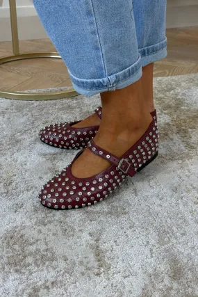 Faith Studded Flats In Wine Red