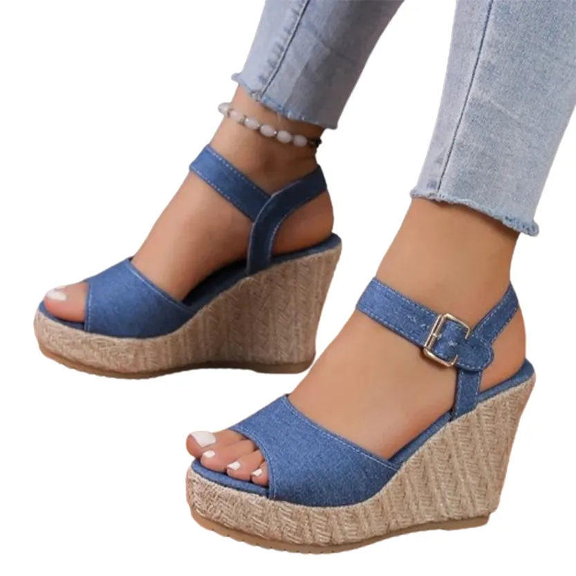 Funki Buys | Shoes | Women's Denim Wedge High Heel Sandals