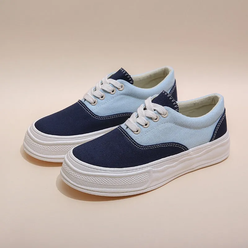 Hnzxzm Spring Summer Women Canvas Shoes Thick Sole Women Flats Breathable Cloth Shoes Casual Woman Footwear Soft Blue A4476