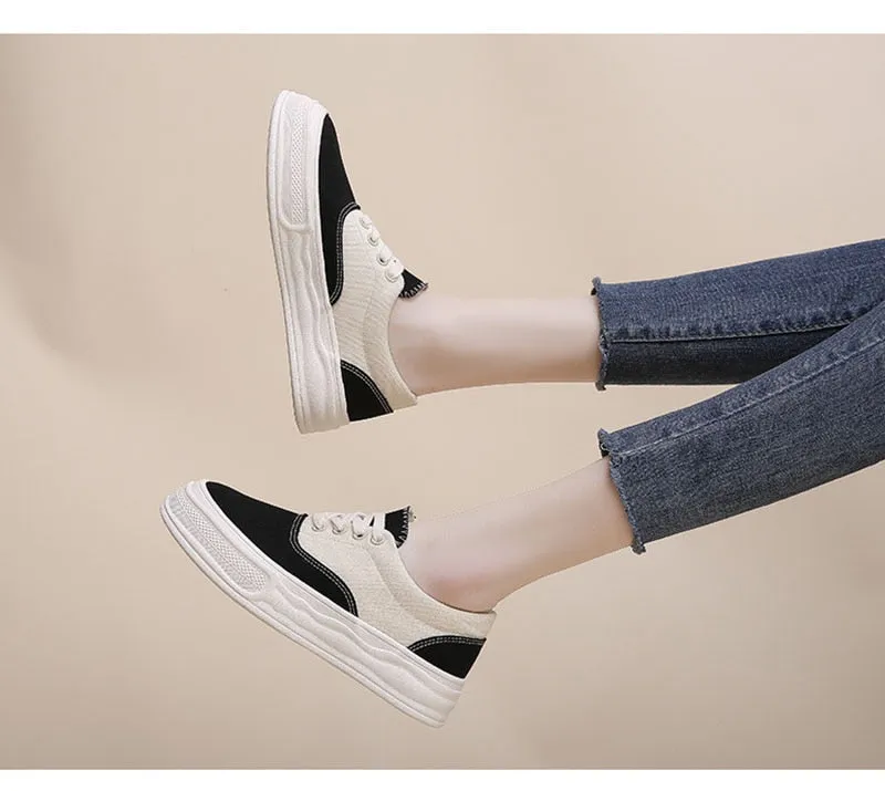 Hnzxzm Spring Summer Women Canvas Shoes Thick Sole Women Flats Breathable Cloth Shoes Casual Woman Footwear Soft Blue A4476