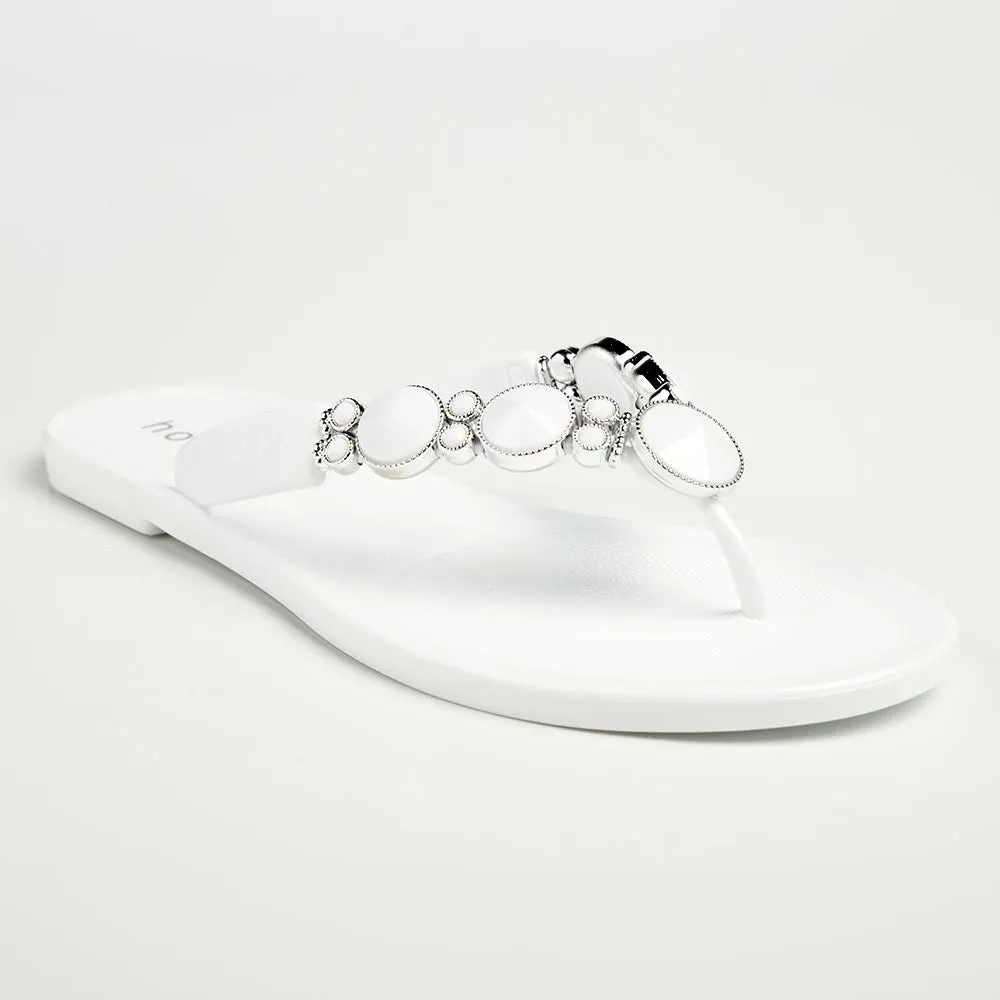 Holster Glam / Embellish Thong Sandals - White/Clear