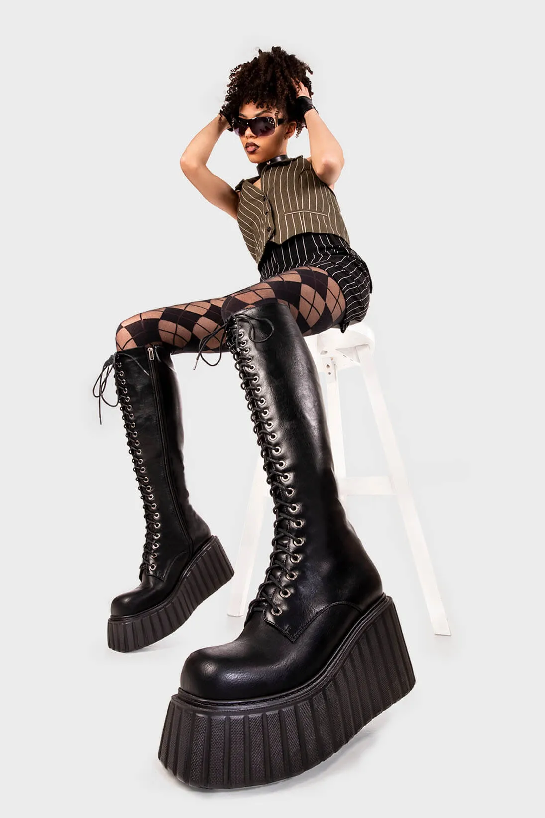 Important Chunky Creeper Platform Knee High Boots