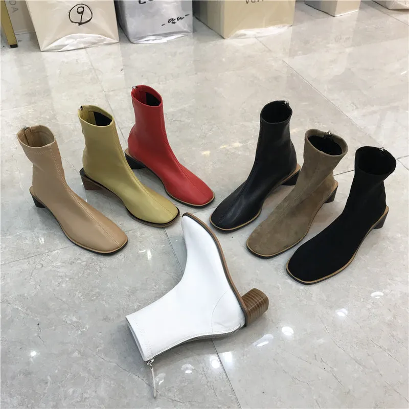 LUXE DESIGN ANKLE BOOTS WITH SHAPED LOW HEEL DETAIL