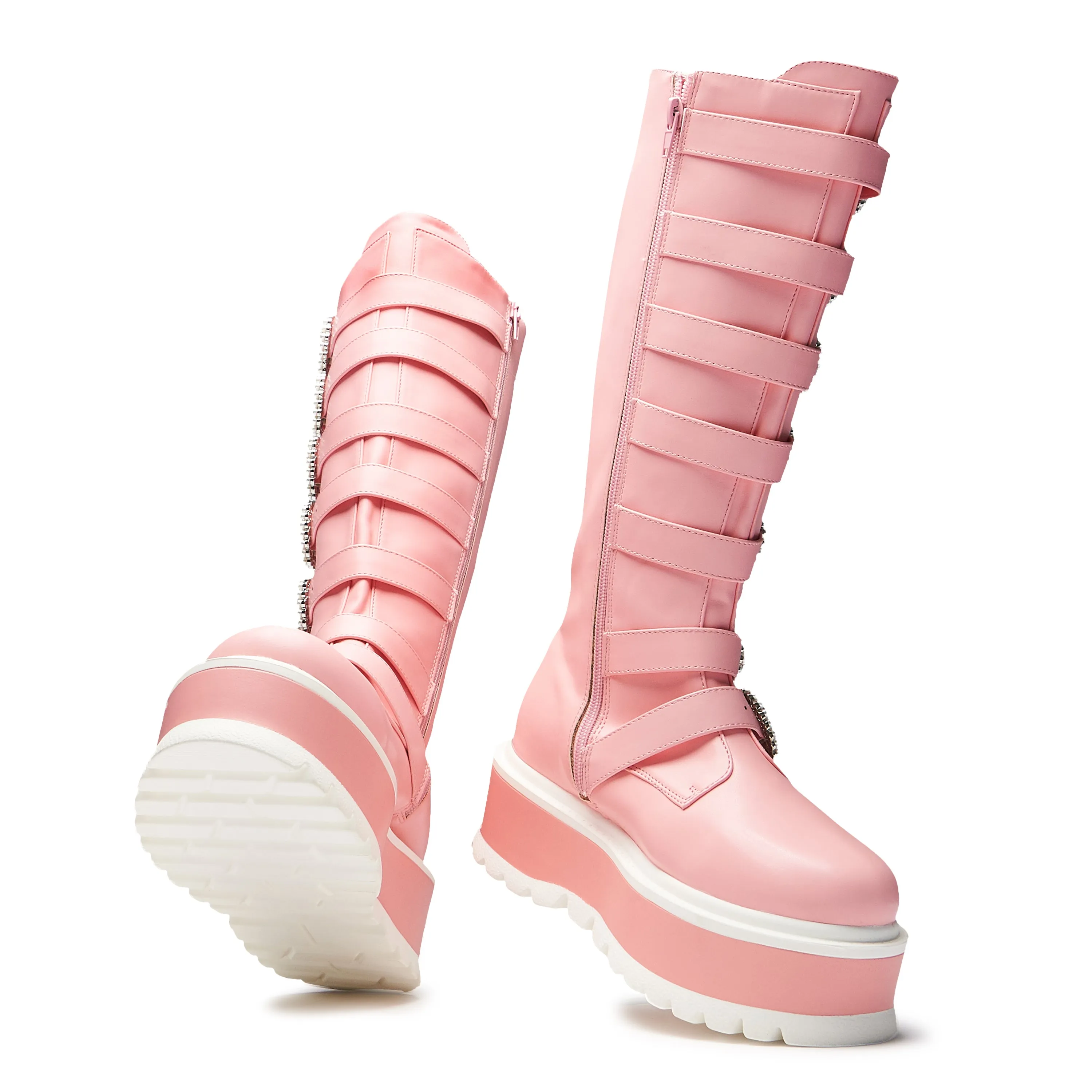 Mizuhiki Kawaii Long Pearl Buckle Boots - Pink