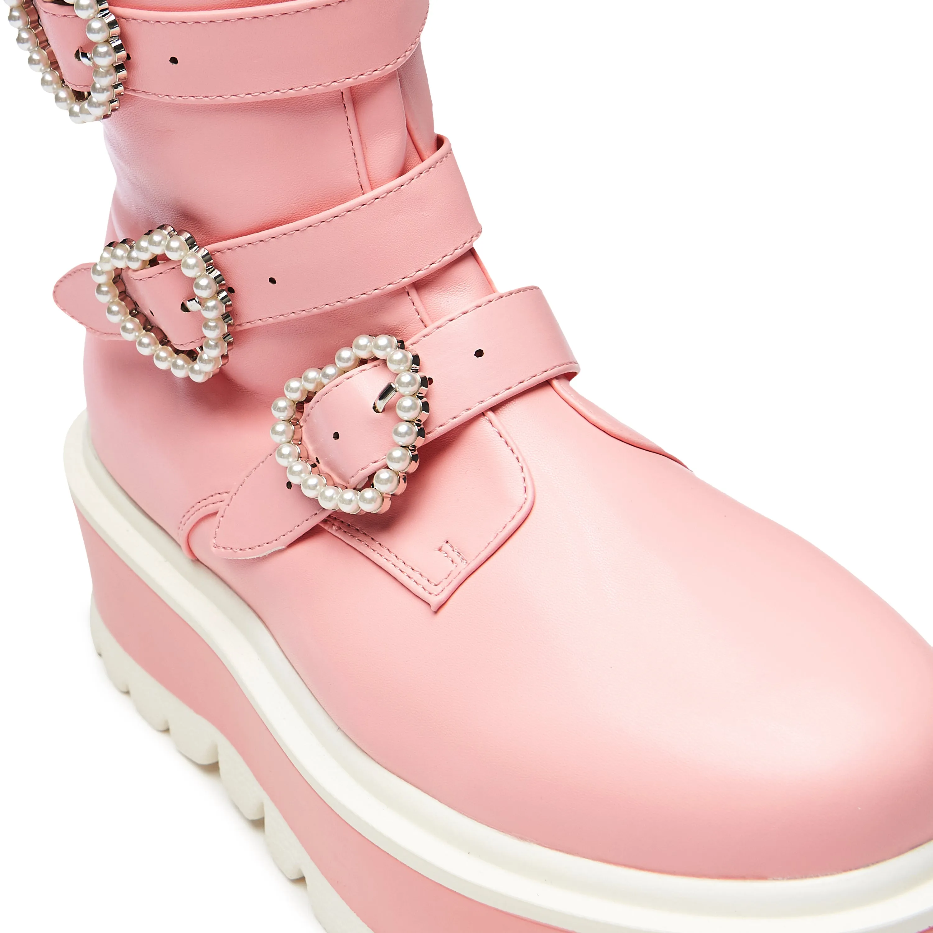 Mizuhiki Kawaii Long Pearl Buckle Boots - Pink