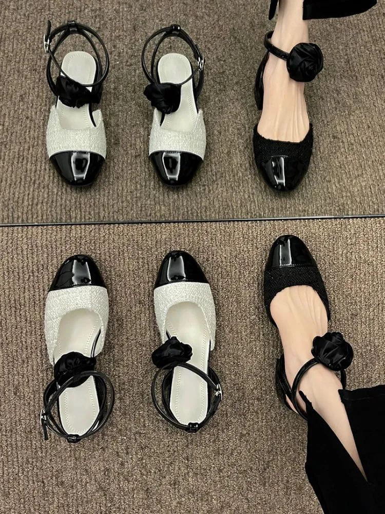 MQTIME  - French Elegant Buckle Shoes Mary Janes 2024 Summer Woman Low Heel Non Slip Sandals Korean Fashion Vintage Soft Heels Office Lady