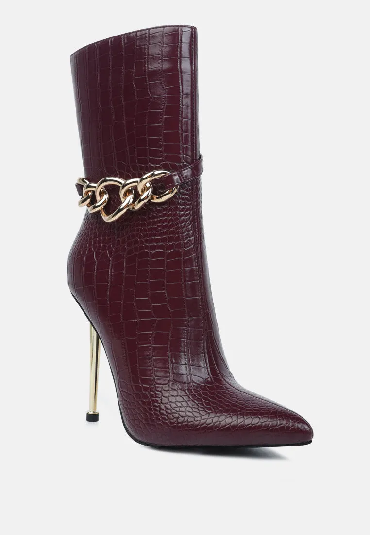 Nicole Croc Patterned High Heeled Ankle Boots