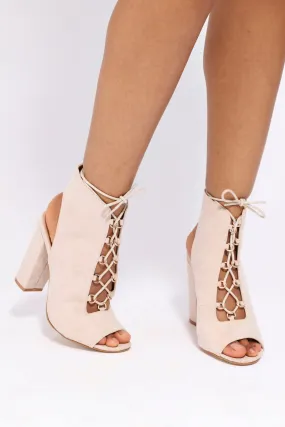 Nude Open Toe Lace Up Boots