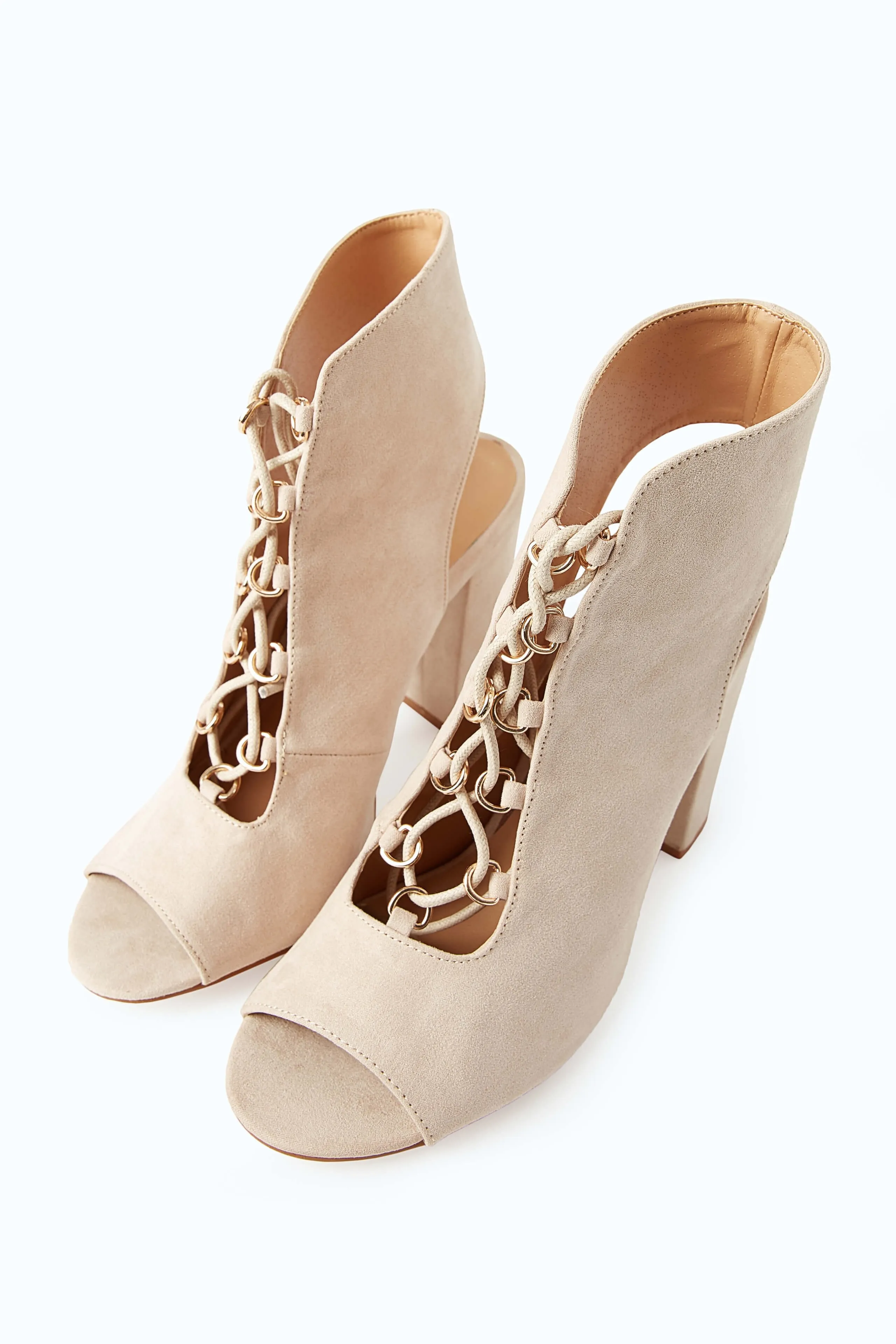 Nude Open Toe Lace Up Boots