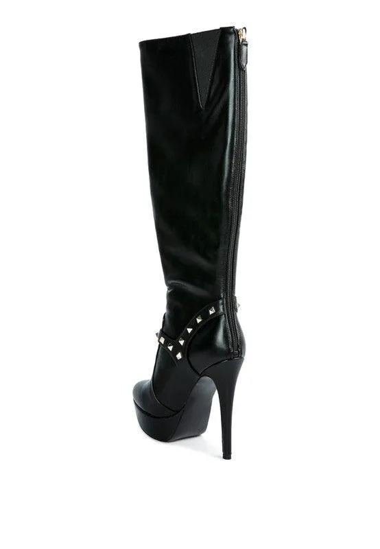 Patent Stiletto Heeled Mid Calf Boots