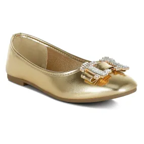 Rhinestone Buckle Metallic Ballerinas