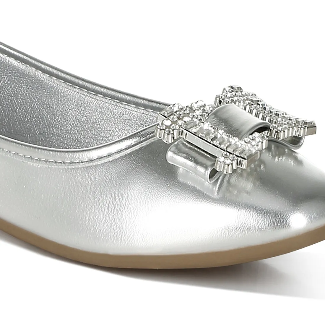 Rhinestone Buckle Metallic Ballerinas