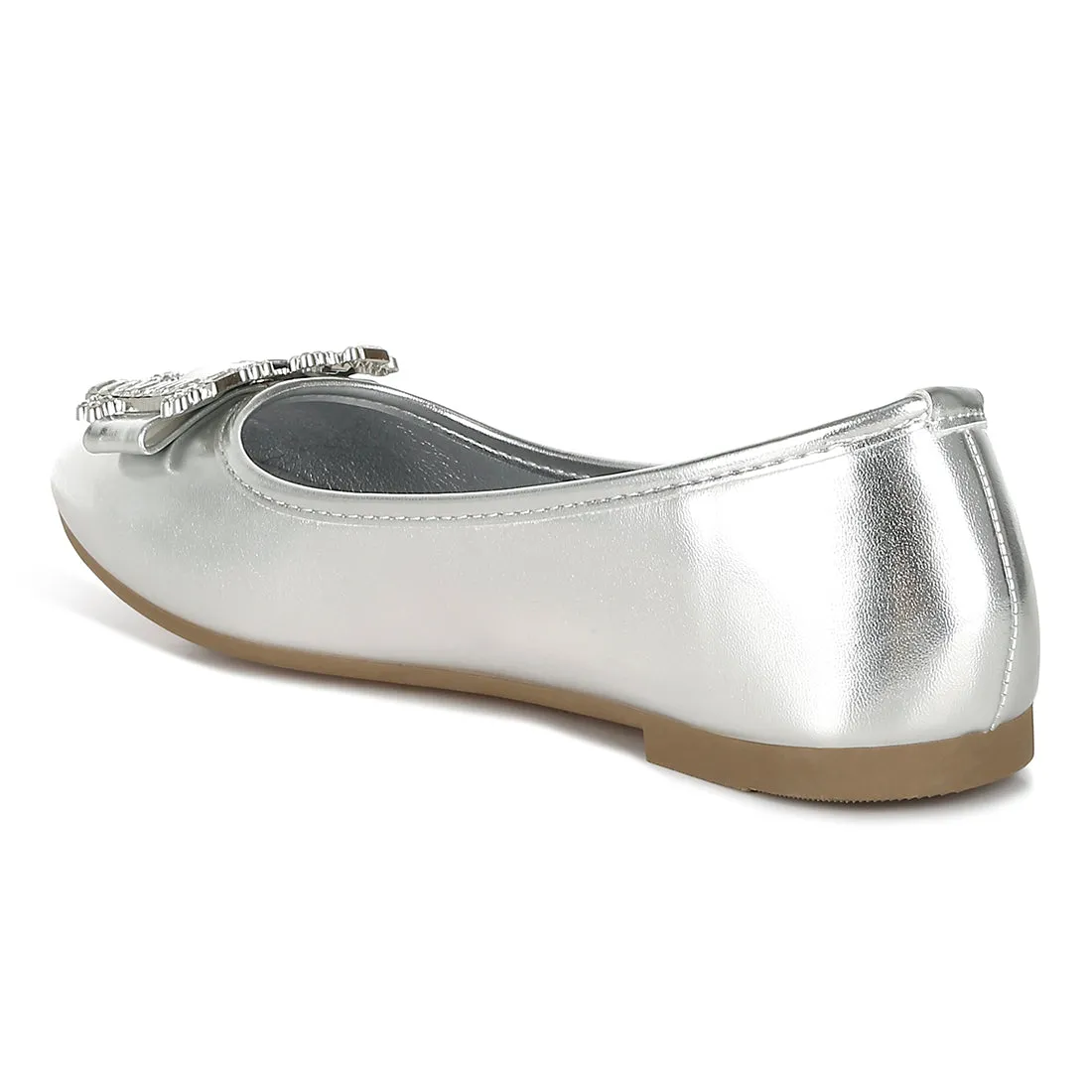 Rhinestone Buckle Metallic Ballerinas